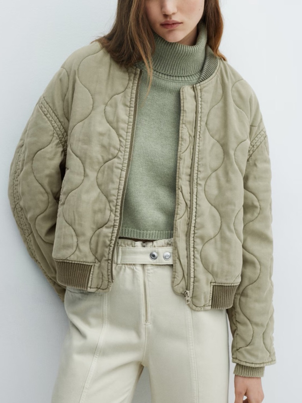 MANGO Quilted Bomber Jacket